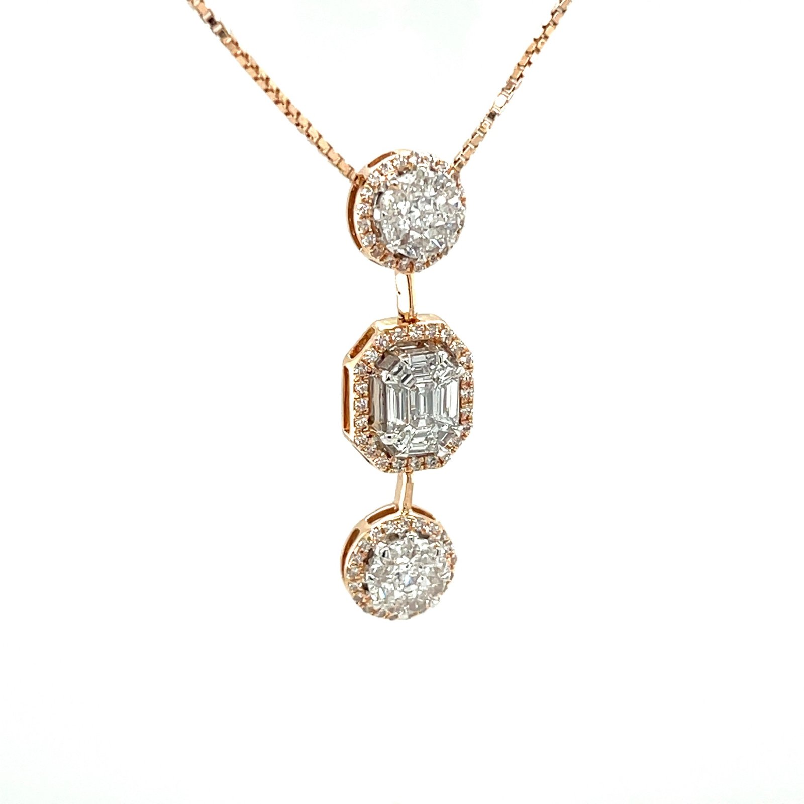 Elegant Three-Tiered Diamond Pendant in Rose Gold